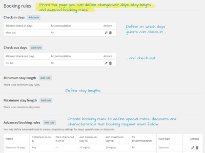 Booking rules page small screenshoot