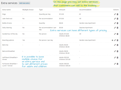 Extra services page small screenshoot